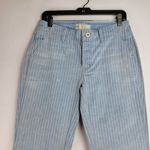 Free People Womens Size 26 Blue White Striped Wide Leg Button Fly Jeans - Picture 3 of 11